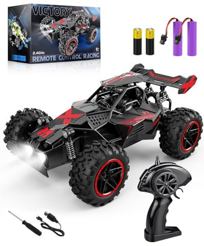 Maxesla Coche Teledirigido, 1:18 Drift Coche Teledirigido Niños 3 Años De Alta, Coche Radiocontrol Monster Truck con Luz LED y 2 Batería Recargable Control Remoto, cumpleaños