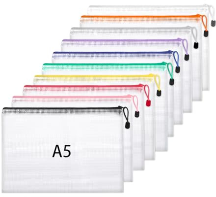 A5 Plastic Wallets, 10 Pack Zip Lock Bags Mesh Document Wallet File Folders
