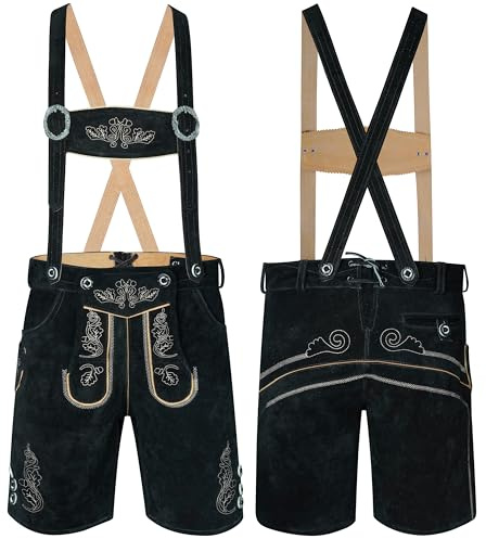 Traditionella lederhosen, korta med hängslen, mörkbruna, storlek 46–60, traditionella lederhosen – traditionella lederhosen för män – lederhosen för Oktoberfest – lederhosen – traditionell dräkt för män