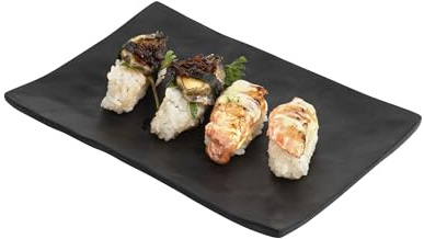 Restaurantware Voga 7.8 x 5.4 Inch Rectangle Serving Plates 4 Small Sushi Platters - Faux Slate Dishwashable Black Melamine Japanese Style Plates For Appetizers Entrees Or Desserts