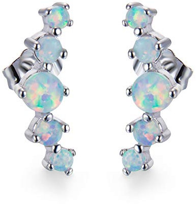 October Geburtstag Blau Wwhite Opal Ohrstecker S925 Sterling Silber Ohrringe Vergoldet Weißgold Hypoallergen Frauen Geburtstag Schmuck Geschenk Gr. Einheitsgröße, weiß