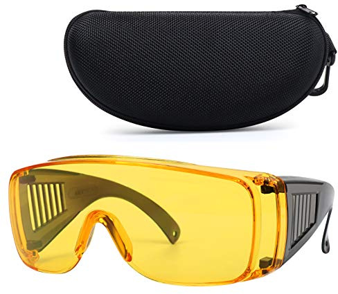 Shooting Glasses Over Glasses Anti-Fog Eye Protection for Shooting Range Over Prescription Safety Glasses with OTG Hard Case, Yellow Tinted Lens
