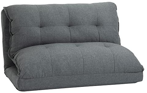 HOMCOM Sillón de Suelo Convertible en sillón Lounge - Colchoneta - Inclinación del Respaldo Ajustable 13 Posiciones - Tejido de Lino Gris