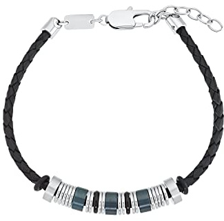 s.Oliver Armband Edelstahl Leder Herren Armschmuck, 20+3 cm, Bicolor, Kommt in Schmuck Geschenk Box, 2031565