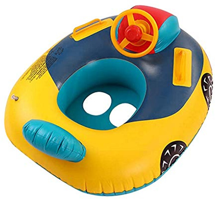 Baby Swimming Pool Float, Cute Car Design Kids Toddler Inflatable Summer Beach Floatie Boat Swim Tube Ring with Handles Safety Seat Pool Lake Air Bed Floating Mattress Raft Lounge for Girls Boys 1-5Y