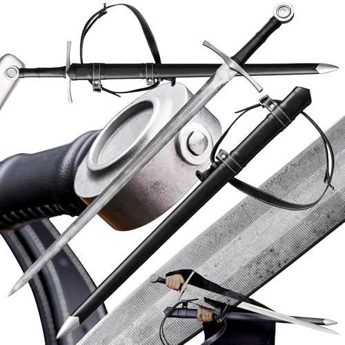 Fidestisan Handmade 43”Single-Handed Medieval Modern Style Sword 5160 Hand Forged Spring Steel Riveted Pommel Full Tang Arming Swords Prop/Battle with Scabbard