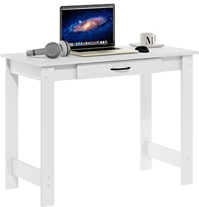 Furinno Jaya Escritorio con cajón, Madera de ingeniería, Blanco, 44.45 (D) x 99.57 (W) x 73.66 (H) cm