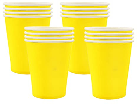16 Pièces Gobelets en Papier Jetables, 250ml Gobelet Jaune Tasse Café, Verre Carton pour Anniversaire Mariage DIY Boissons Chaudes Froides
