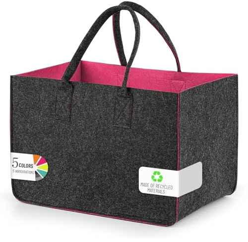 Sinand 30L Einkaufskorb, Einkaufstasche mit Henkel, Robust/Gut Verarbeitet/Faltbar Die Filztasche Storage für Outdoor Trips, Picknick, Einkaufen Außen (Dunkelgrau - Rosérot)