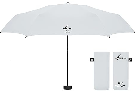 Ambra UV: Ombrello con protezione UV Mini ombrello tascabile antivento per pioggia e sole 220 g 18 x 5 cm, grigio chiaro