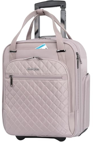 EMPSIGN Underseat Carry On Wheeled - 16 Carry on Bag with Wheels Multi-Functional Lightweight Rolling Bag Overnight Weekender Small Suitcase for Women Men Travel Business, Dusty Pink