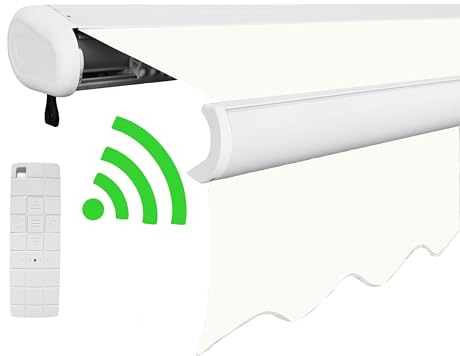 Arilco Elektrische Vollkassettenmarkise Kassettenmarkise Gelenkarmmarkise Markise Sonnenmarkise Sonnenschutz in vielen Farben und Größen wählbar in der Kassettenfarbe Weiß (4x3m Weiß)