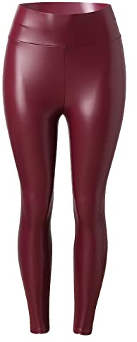 Pantalon Cuir Femme Grande Taille Fashion Leggings Simili Cuir Femme Taille Haute Sexy Pantalon Skinny Femme Extensible PU Chic Pas Cher Confortable Casual Sport (Bordeaux, XXL)