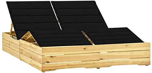 ARKEM Doppel-Sonnenliege mit Schwarzen Auflagen Kiefer Imprägniert Saunaliege Campingliege