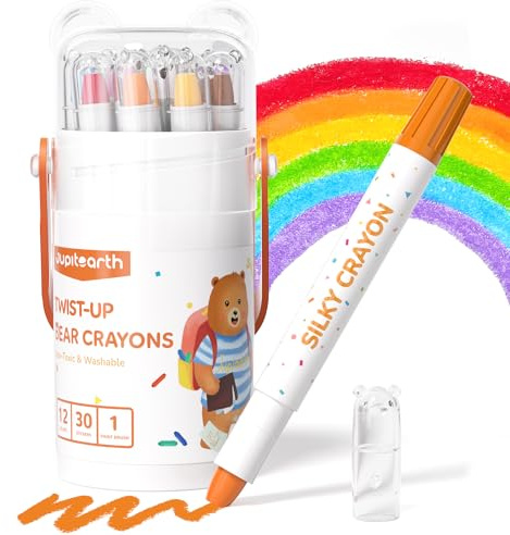 JUPITEARTH 12 Color Twist Crayons for Toddlers 1-3 and Kids 4-8, Non-Toxic Washable Crayons 2-4, Ultra-Silky Easy-Grip Art Supplies, Ideal Coloring Gift for Boys and Girls