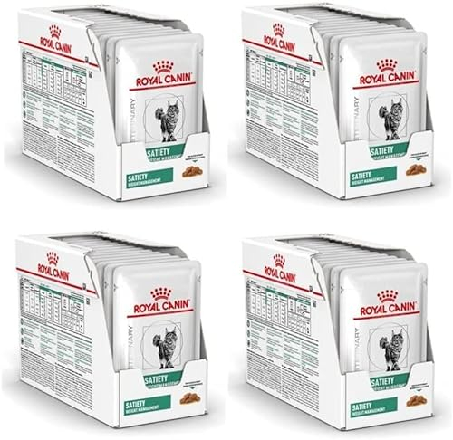 Royal Canin Veterinary Satiety Weight Management | 4er Pack | 4 x 12 x 85 g | Diät-Alleinfuttermittel für Katzen | Zur Verringerung von Übergewicht | Feine Stückchen in Soße