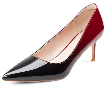 GENSHUO Pumpar med låg klack för kvinnor stängd tå 6 cm/2,3 tum fest stilettklackar hovskor sexig slip-on spetsig tåpumpar, Svart röd gradient, 39 EU