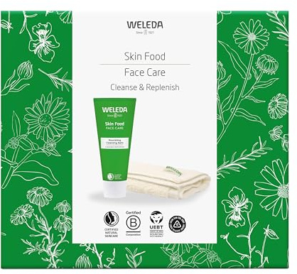 Weleda Skin Food Face Care Gift Set, 2in1 Skin Care Set - Skin Food Cleansing Balm, Daily Cleansing Ritual Card & Wash Cloth, for Women & Men, 100% Certified Natural, Organic