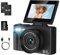 Digital Camera, LAMA 5K 75MP Autofocus Vlogging Camera with 64G SD Card, Compact Camera with 3.0 Inch 180° Flip Screen, 18X Digital Zoom Cameras for Kids, Teenagers, Beginners, Adults Black
