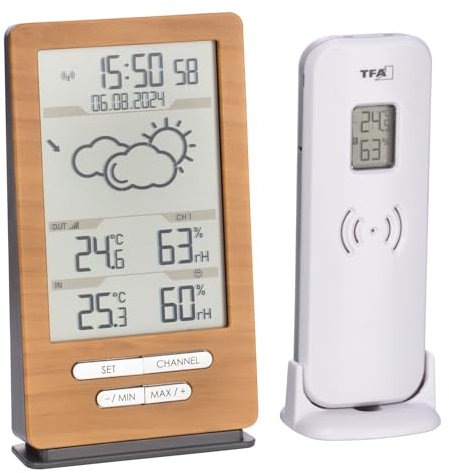 TFA Dostmann Stazione meteo radio Xena, 35.1162, con sensore esterno, temperatura interna e esterna, previsioni meteo, orologio radio, umidità, da posizionare/appendere