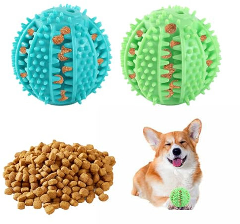 NEERIX Futterball für Kleine Große Hunde,Zahnpflege Hunde Spielsachen,Naturkautschuk Hundespielzeug Intelligenz Ball,Interaktiver Leckerli Spender,Zahnreinigung, IQ Training(5 cm, Blau,Grün)