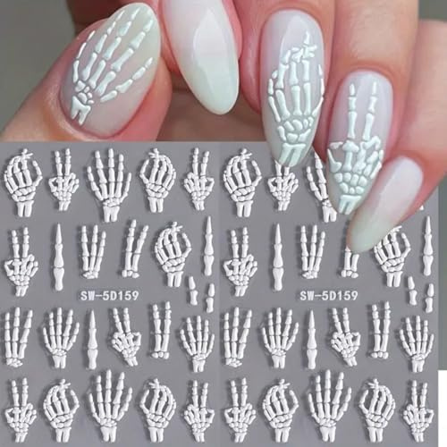 FloralGrace 2 adesivi per unghie con scheletro di Halloween, 5D, adesivi per nail art, accessori per nail art, manicure per Halloween
