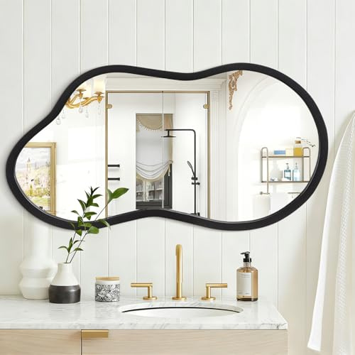 AAZZKANG Stor oregelbunden väggspegel 65 x 40 cm svart asymmetriska väggmonterade speglar modern träram spegel för badrum sovrum vardagsrum entré