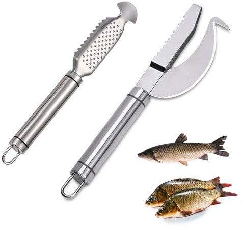 LONGHAO 2 pcs,Ecailles de poisson acier inoxydable Ecailleur à poisson Fish Scaler Remover,3 en 1 Fish Knife,Outil de grattage d'écailles de poisson Professionnel Ecailleur à poisson,pour cuisine (#1)