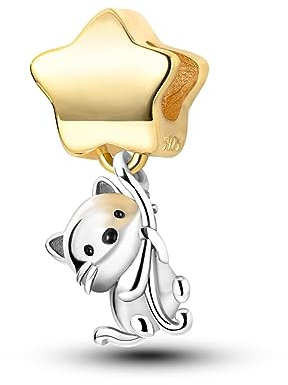 CYMYSS Breloque en Argent Sterling 925 pour Bracelet Perles Charm Bracelet Charms et Perles pour Femme Charms et Breloques pour Femme Pendantes (Le chat ramasse les étoiles)