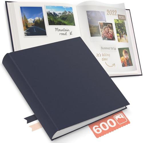 ACROPAQ Fotoalbum zum Selbstgestalten und Einkleben - Fotoalben 30x30 cm, 100 Seiten mit Pergamin-Trennblättern, Bis zu 600 Fotos, Fotobuch für Hochzeiten, Babyfotos & besondere Momente - Dunkelblau