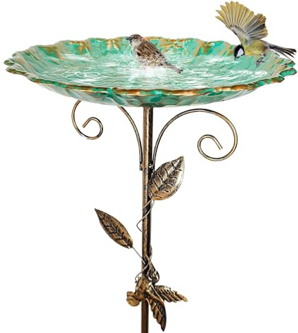 Bain d'oiseaux pour Extérieur, Mangeoire Vintage, Bassin en Métal sur Pied Antigel Hauteur Réglable pour Jardin Terrasse Balcon Extérieur