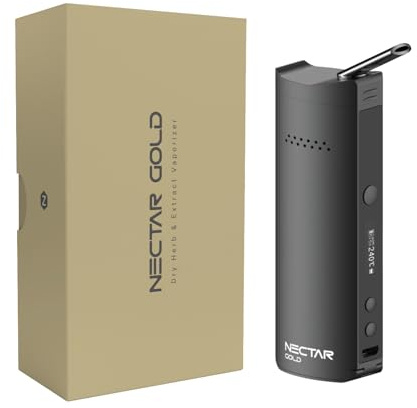 Nectar Gold Dry Herb Vaporizer | Vaporiser for Herbs & Extracts with 3-Years Warranty | 8 Session Replaceable Battery, Isolated Airflow, Temperature Precision, Accessories Included