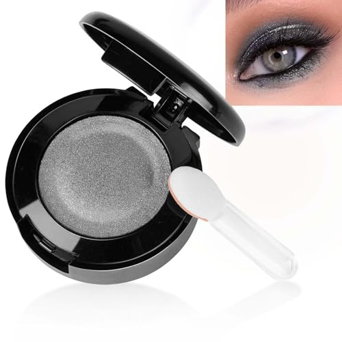 LOPHE Sombra de Ojos Monocromática, 1,5g Sombra de Ojos Profesional en Polvo, Larga Duración, Sombras Ojos con Brillo, Alta Pigmentación, Doble Capa, Incluye Espejo y Aplicador (Gris)