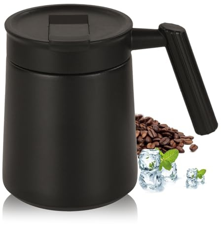 HZXYchen 500ml Thermal Mug with Handle, Stainless Steel Insulated Travel Cup, Leak-Proof Coffee Flask for Office, Car & Camping, Keeps Drinks Hot/Cold All Day (Black)