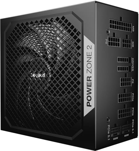 be quiet! Power Zone 2 1200W Fuente de alimentación, 80 Plus® Platinum, Cybenetics Platinum, refrigeración semipasiva, Ventilador Pure Wings 3, ATX 3.1, PCIe 5.1, Conector 12V-2x6, raíl de 12 V
