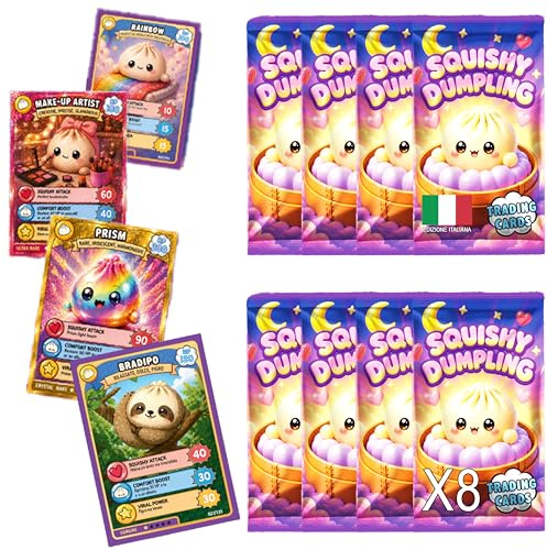 Squishy Dumpling 8 Pacchetti di Card, 40 Figurine Ufficiali Carte Collezionabili