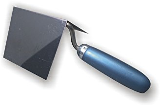 DEWEPRO® Cazzuola per angoli interni – Cazzuola angolare con lama in acciaio inox 120 x 97 x 97 mm e manico in legno – Cazzuola angolare – spatola angolare