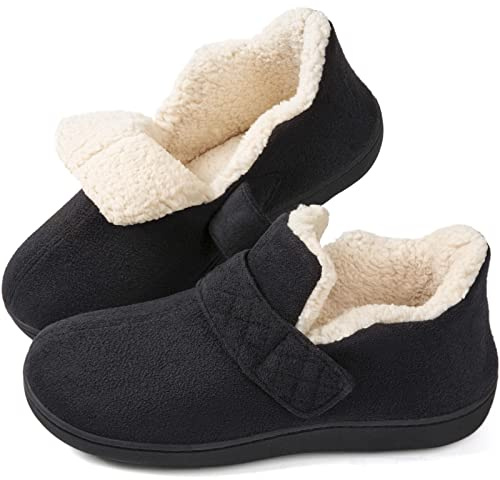 Zizor Women's Adjustable House Shoes Indoor Outdoor (Black, Size 7)