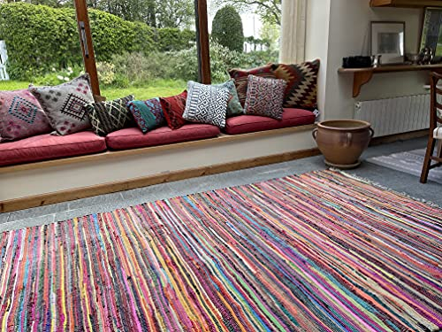 Second Nature Online - SHANTI Multi Coloured Rug | Hand Woven | Eco-Friendly: 100% Recycled Fabric | Ethically Sourced | Flat Weave (240 cm x 240 cm)