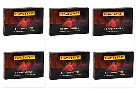 Flamefast Firelighters Starter Blocks, Quick Start, Eco Barbecue, Wood Burner, Open Fire - 6 Packs of 24 (144 firelighters)