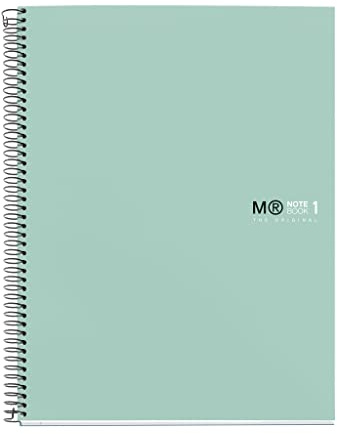 Miquelrius - Spiralblock A4, 80 Blatt einfarbig, 90 g/m² extraopakes Papier, 5-mm-Karo, laminierter Hartkartondeckel, 4-fach gelocht, Notebook The Original, Aqua