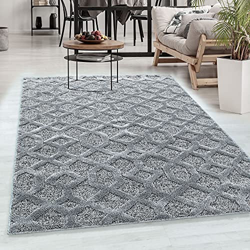 Carpetsale24 Teppich Läufer 80x250 cm Grau 3D Hoch-Tief Effekt Hochflor Skandi Stil Rauten Design Modern Weich Pflegeleicht für Flur Korridor Eingangsbereich Küche Schlafzimmer