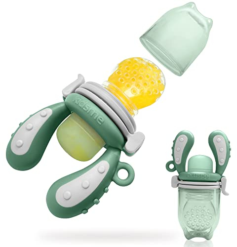 KIDSME Fruchtsauger Baby ab 4-24 Monate/Kleinkind, Baby Silikon Schnuller/Beißring für Obst Gemüse Brei, Babynahrung Feeder mit doppelte Kapazität - BPA frei (L2), Grün, L