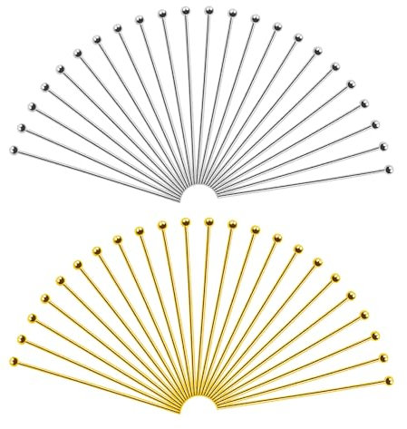TOAOB 200 Stück Nietstifte Kettelstifte Prismenstifte 45mm Gold Silber Messing Kugelkopfstift Kopfnadeln für DIY Schmuckherstellung