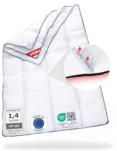 𝐏𝐫𝐞𝐦𝐢𝐮𝐦 Bettdecke 240x220 4 Jahreszeiten, Innovative OptiSleep®-Technologie, Große, 3-lagige Winter-Decke 220x240, Flauschige AERO ActiveClima Duvet mit Ventilationszonen für Sommer & Winter