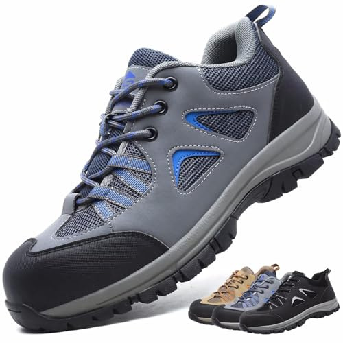 CKKYGGO Zapatos de Seguridad Hombre Mujer Calzado de Trabajo Ligeros | Zapatillas de Seguridad con Punta de Acero, Botas de Seguridad Antideslizante Transpirable, Zapatos de Trabajo Comodo
