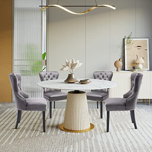 ARTETHYS Samt Esszimmerstühle 4er Set, Gepolstert Küchenstühle mit Eichenbeinen, Polsterstühle mit Armlehnen Rückenlehne für Esszimmer Wohnzimmer Küche, Tragkraft 150 kg, Grau