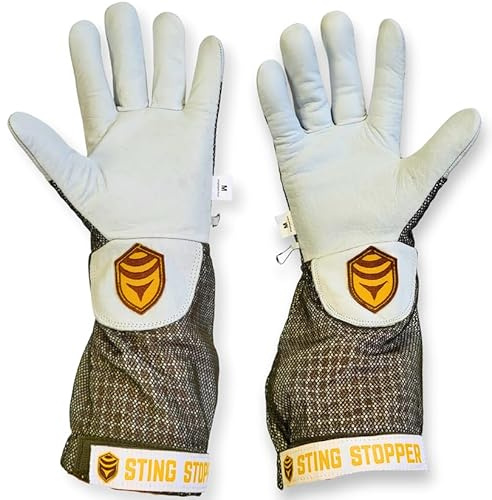 Sting Stopper Beekeeping Gloves, Ventilated Goat Skin Bee Gloves for Beekeepers, Sting Proof Bee Keeping Gear, Short Cuff Easy Fit, Protective Gloves for Apiary Work | Olive Green, Large