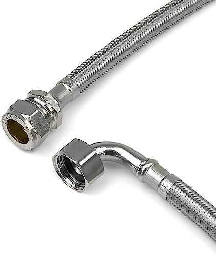 Xcel Home 1x WRAS Approved Elbow (90°) 1/2 x 15mm Compression x 500mm Flexible Pipe Connectors | 2 Sizes - Single Pipe | BSP Elbowed Stainless Steel Braided Flexi Pipes for Boilers, Plumbing