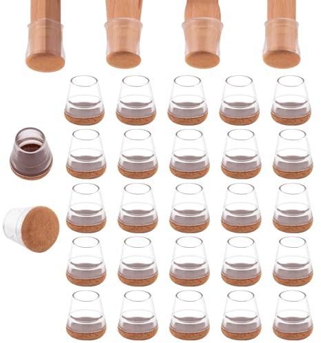 LESOLEIL Stuhlbeinkappen Silikon 32 Stück, 15-21mm, Schutzkappen für Stuhlbeinem, Tansparent Stuhlbeinschoner mit Filz Filzgleiter Schutz für Stühle, stuhlbein überzieher, Ihre Böden, Reduziert Lärm